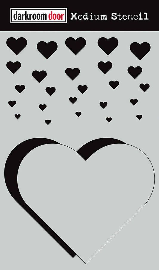 Darkroom Door Medium Stencil Cascading Hearts 9" x 6" Plastic