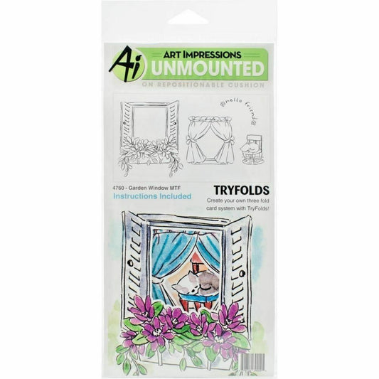 Art Impressions Mini TryFolds Garden Window Cling Rubber Stamps & Dies 6pc