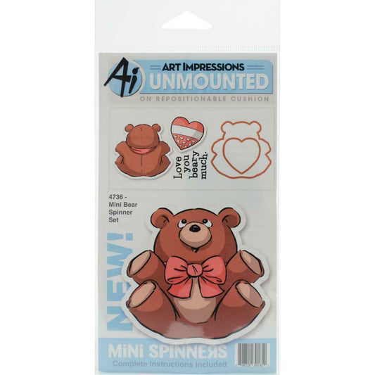 Art Impressions Mini Bear Spinner Set Rubber Cling Stamps and Dies 6pc