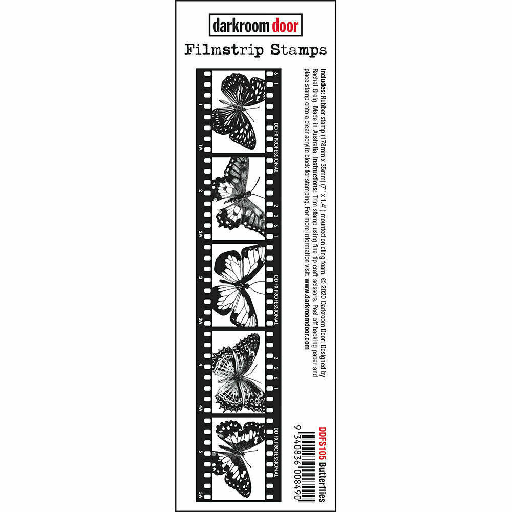 Darkroom Door Filmstrip Rubber Stamp Butterflies 178mm x 35mm