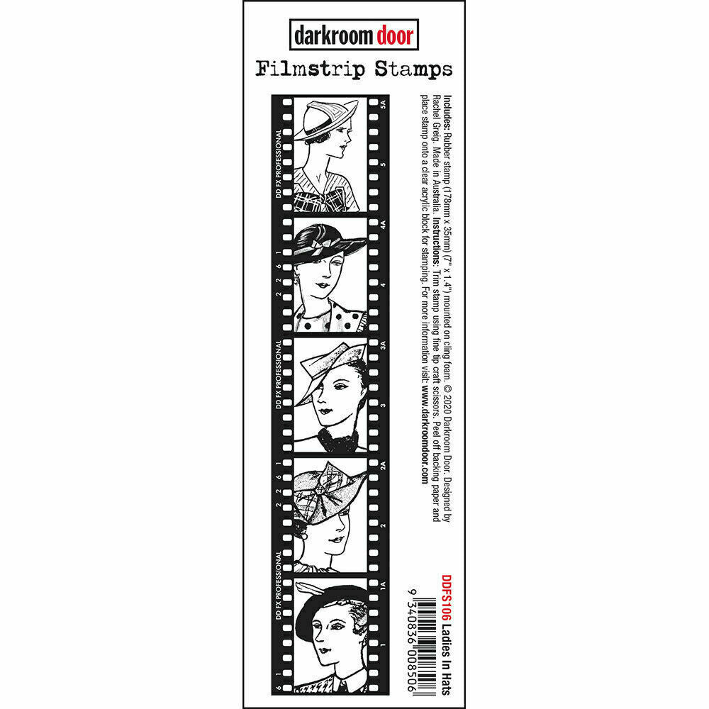 Darkroom Door Filmstrip Rubber Stamp Ladies In Hats 178mm x 35mm