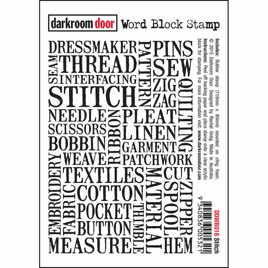 Darkroom Door Word Block Rubber Stamp Stitch 118mm x 80mm