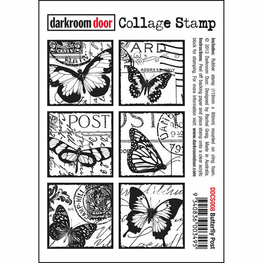 Darkroom Door Collage Rubber Stamp Butterfly Post 118mm x 80mm
