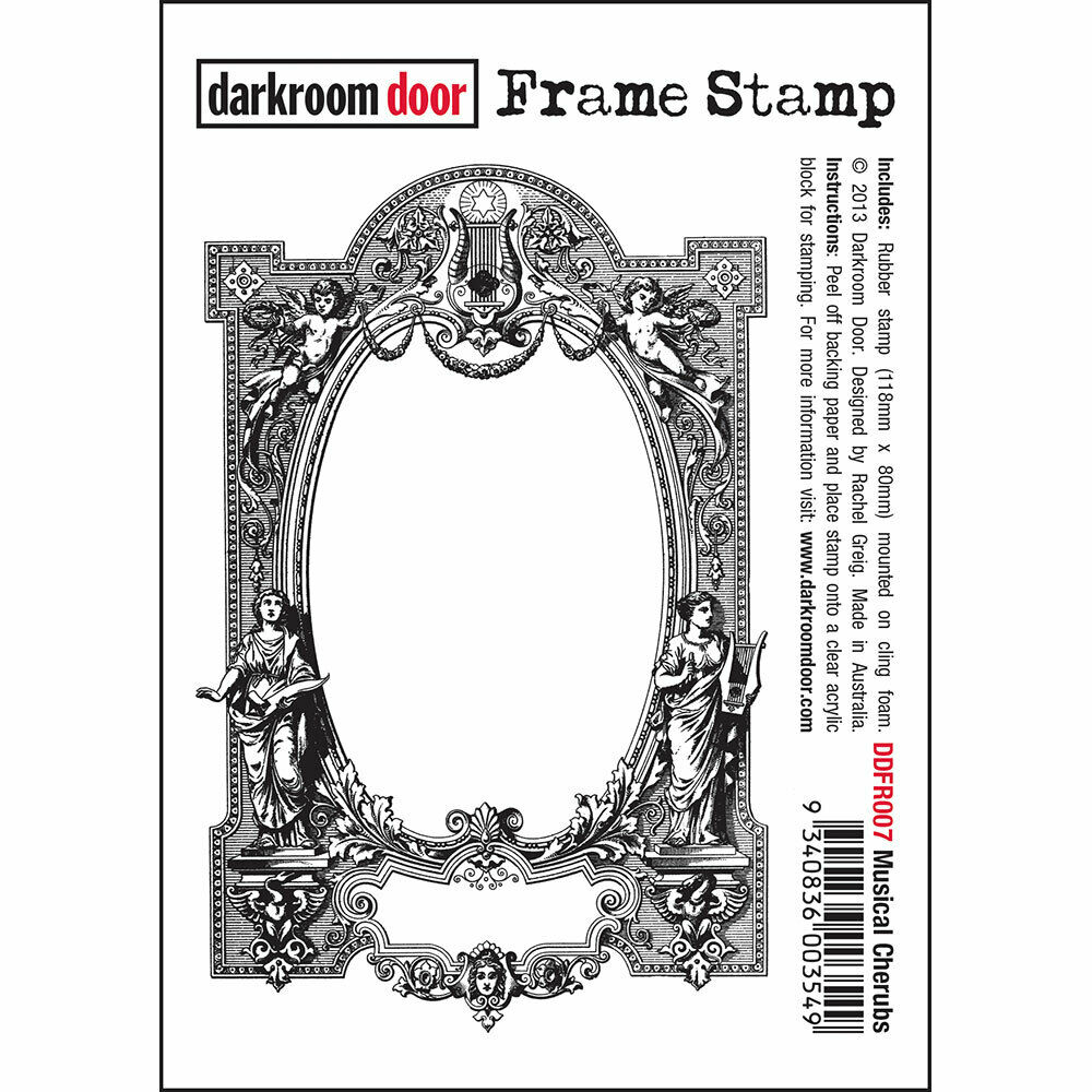 Darkroom Door Frame Musical Cherubs Rubber Stamp 80mm x 118mm
