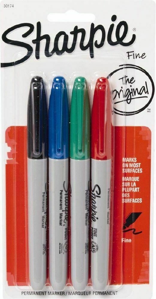 Sharpie Fine Point Permanent Markers Set of 4 Black Blue Green Red