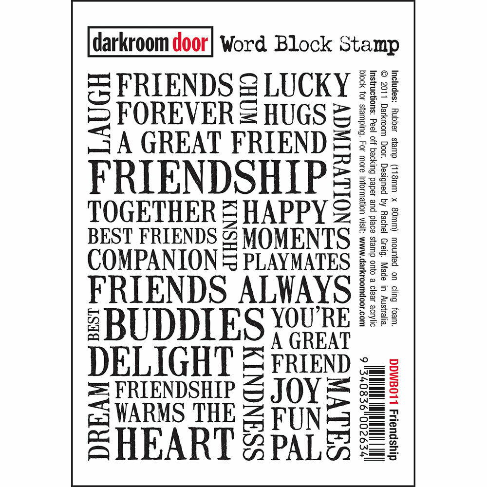 Darkroom Door Word Block Rubber Stamp Friendship 118mm x 80mm