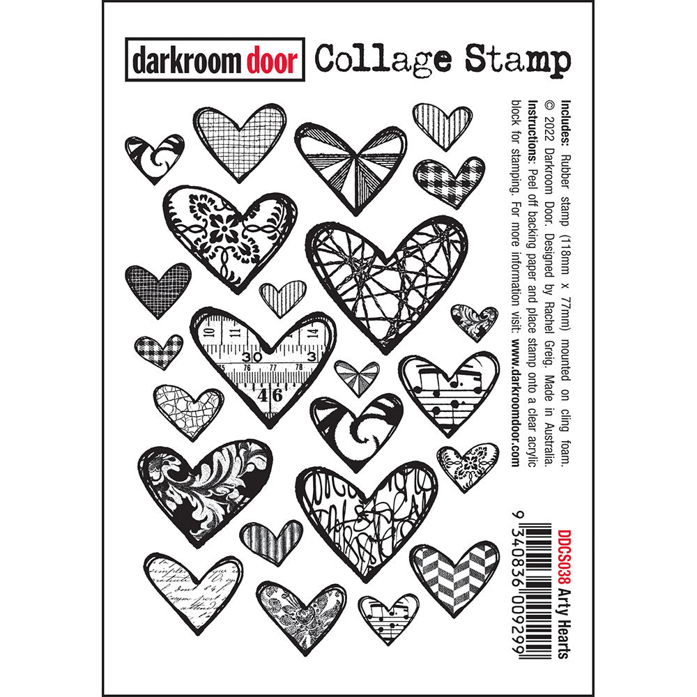 Darkroom Door Collage Rubber Stamp Arty Hearts 118mm x 77mm